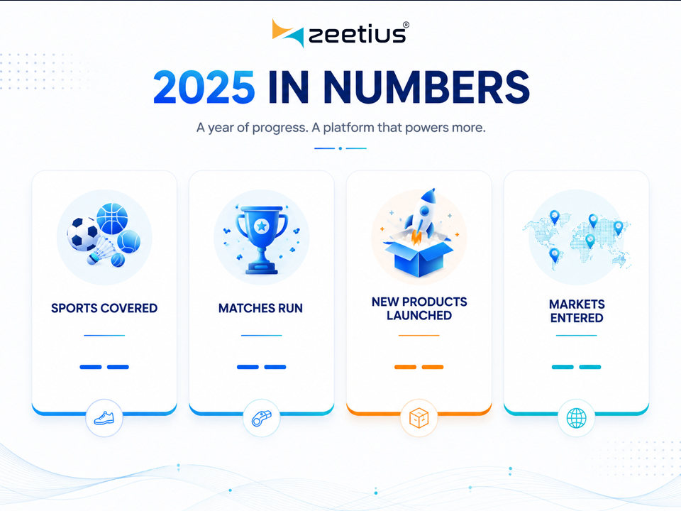 The Zeetius product stack showing tournaments, academy, courts, streaming and the app over a shared data layer